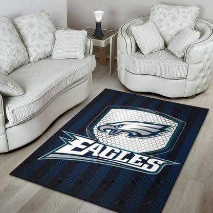 Philadelphia Eagles American Football Team Area Rug Eagle Head On The Shield Black And Blue Lines Rugs Home Decor