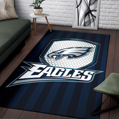 Philadelphia Eagles American Football Team Area Rug Eagle Head On The Shield Black And Blue Lines Rugs Home Decor