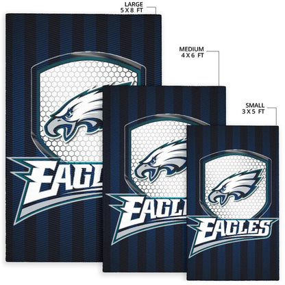 Philadelphia Eagles American Football Team Area Rug Eagle Head On The Shield Black And Blue Lines Rugs Home Decor
