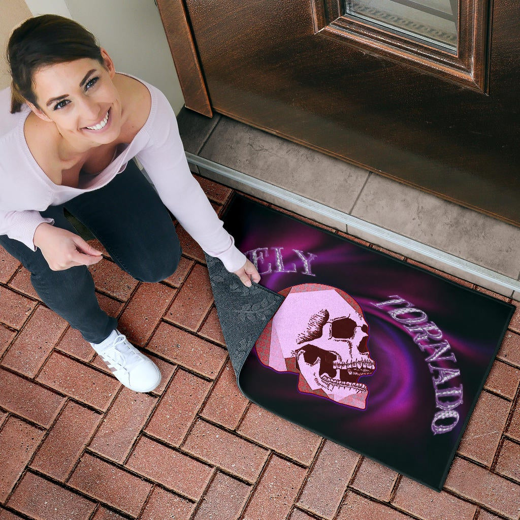 Valentine Door Mat - Skull Red Rose Patterns Lonely Tornando Purple Spiral Door Mat Home Decor