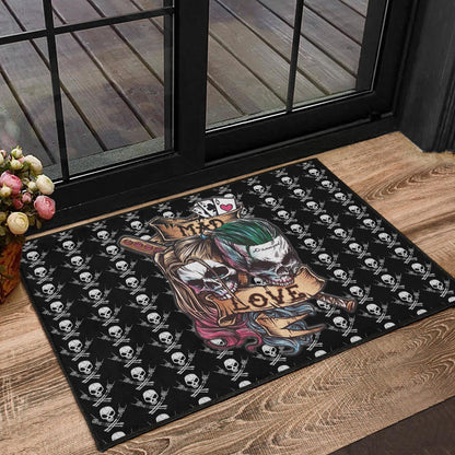 Valentine Door Mat - Mad Love Harley Quinn And Joker Skull Patterns Door Mat