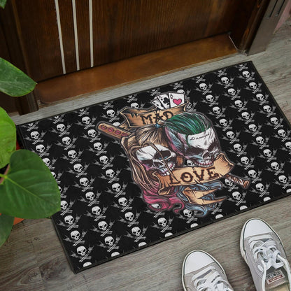 Valentine Door Mat - Mad Love Harley Quinn And Joker Skull Patterns Door Mat
