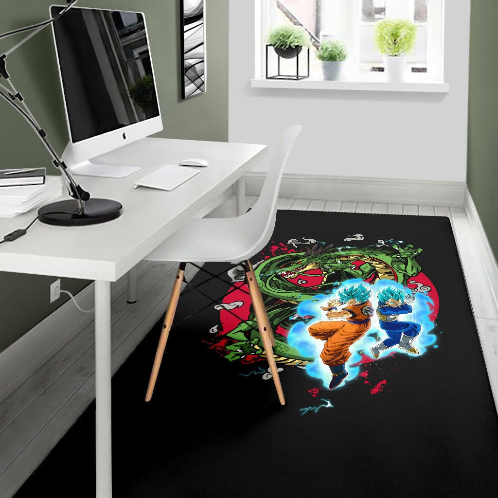 Dragon Ball Anime Area Rug - DB Goku Vegeta Blue Power Vapor With Shernon Dragon Rugs Home Decor