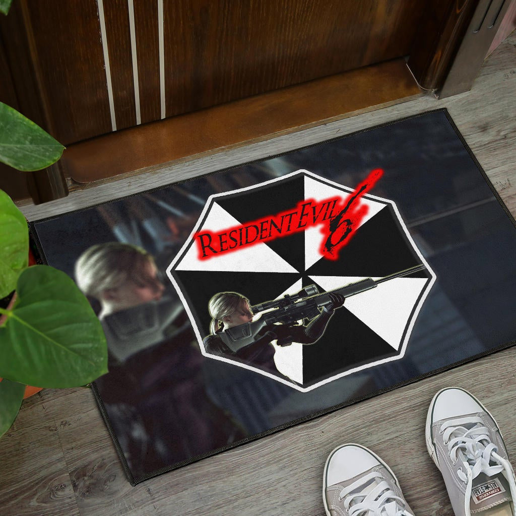 Resident Evil Game Door Mat - Black White Umbrella Corporation Blonde Girl Door Mat Home Decor