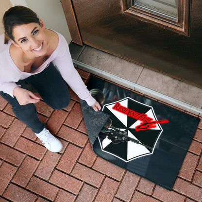 Resident Evil Game Door Mat - Black White Umbrella Corporation Blonde Girl Door Mat Home Decor