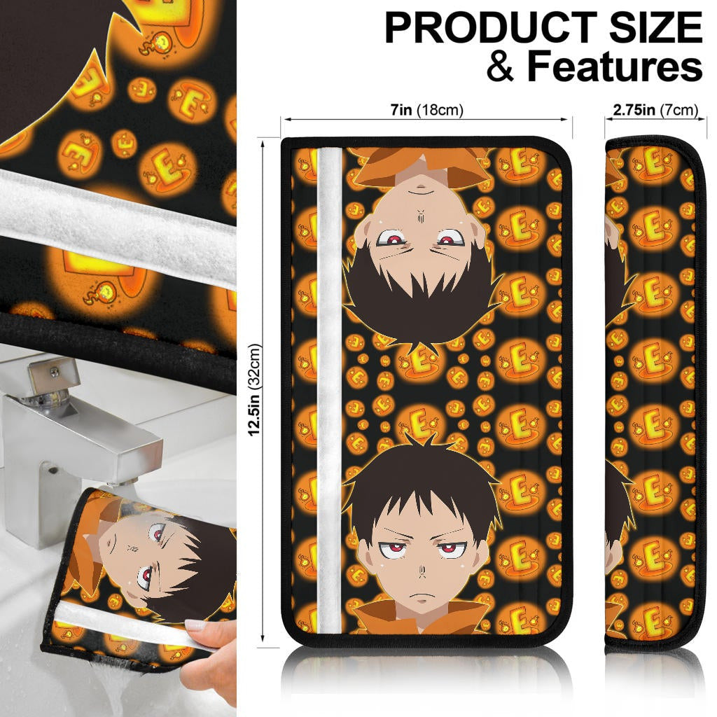 Fire Force Anime Seat Belt Covers Shinra Kusakabe Red Eye E Letter Fire Patterns Belt Covers