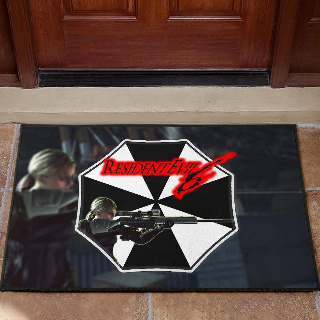 Resident Evil Game Door Mat - Black White Umbrella Corporation Blonde Girl Door Mat Home Decor