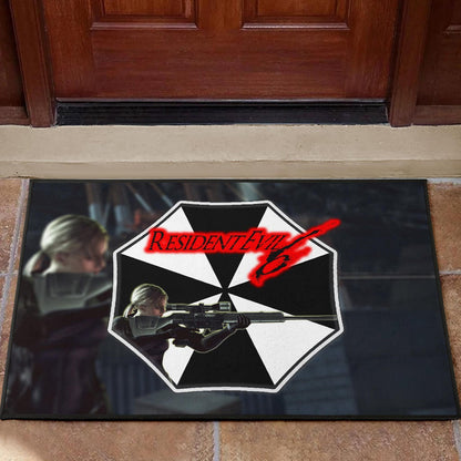 Resident Evil Game Door Mat - Black White Umbrella Corporation Blonde Girl Door Mat Home Decor