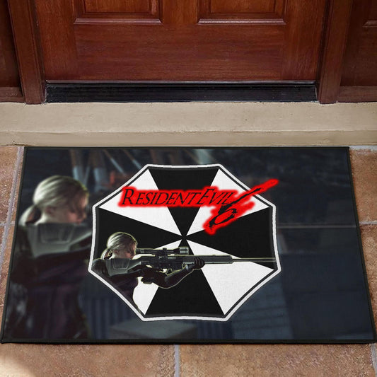 Resident Evil Game Door Mat - Black White Umbrella Corporation Blonde Girl Door Mat Home Decor
