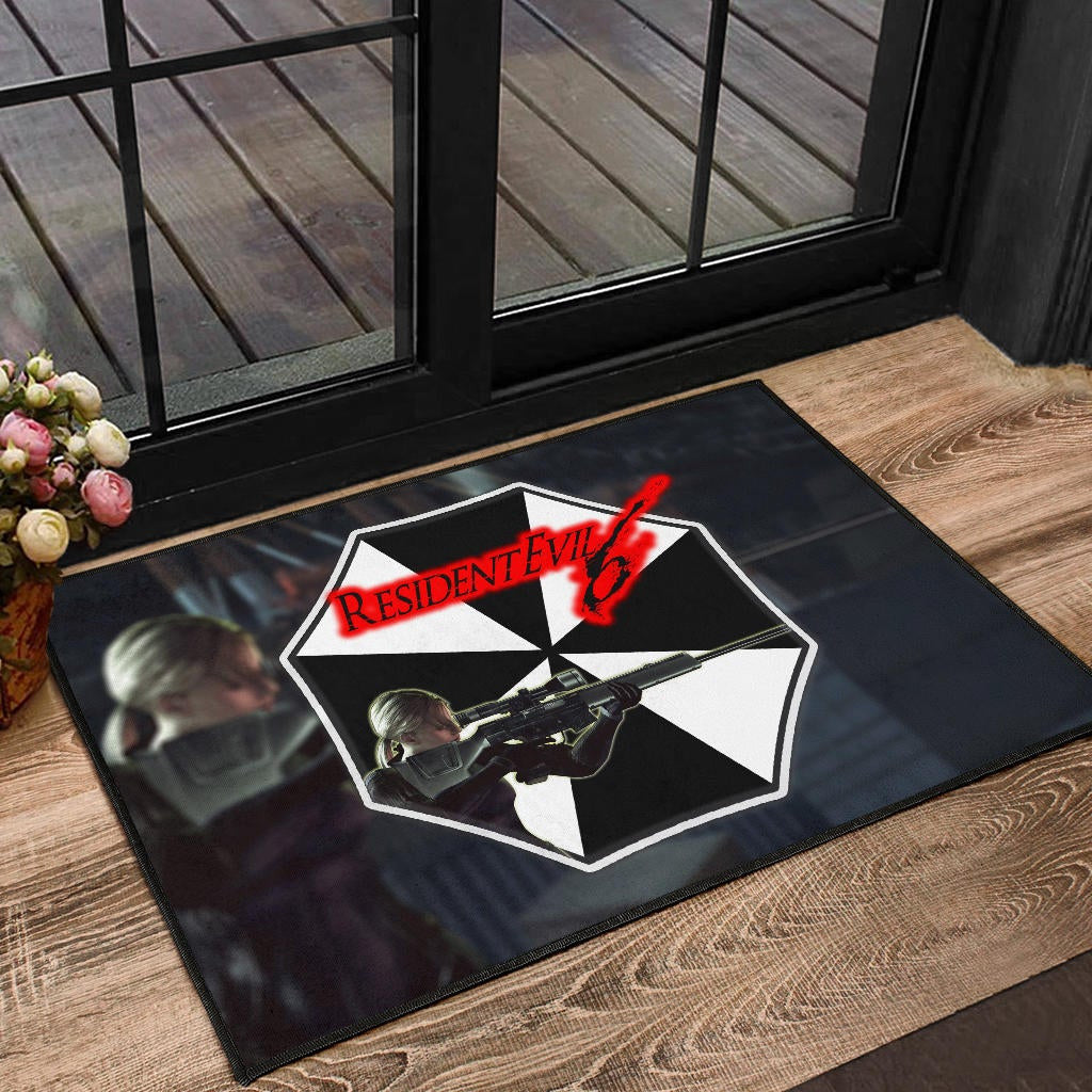 Resident Evil Game Door Mat - Black White Umbrella Corporation Blonde Girl Door Mat Home Decor