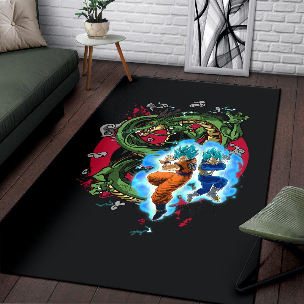 Dragon Ball Anime Area Rug - DB Goku Vegeta Blue Power Vapor With Shernon Dragon Rugs Home Decor