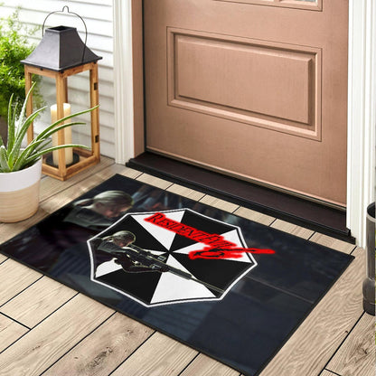 Resident Evil Game Door Mat - Black White Umbrella Corporation Blonde Girl Door Mat Home Decor