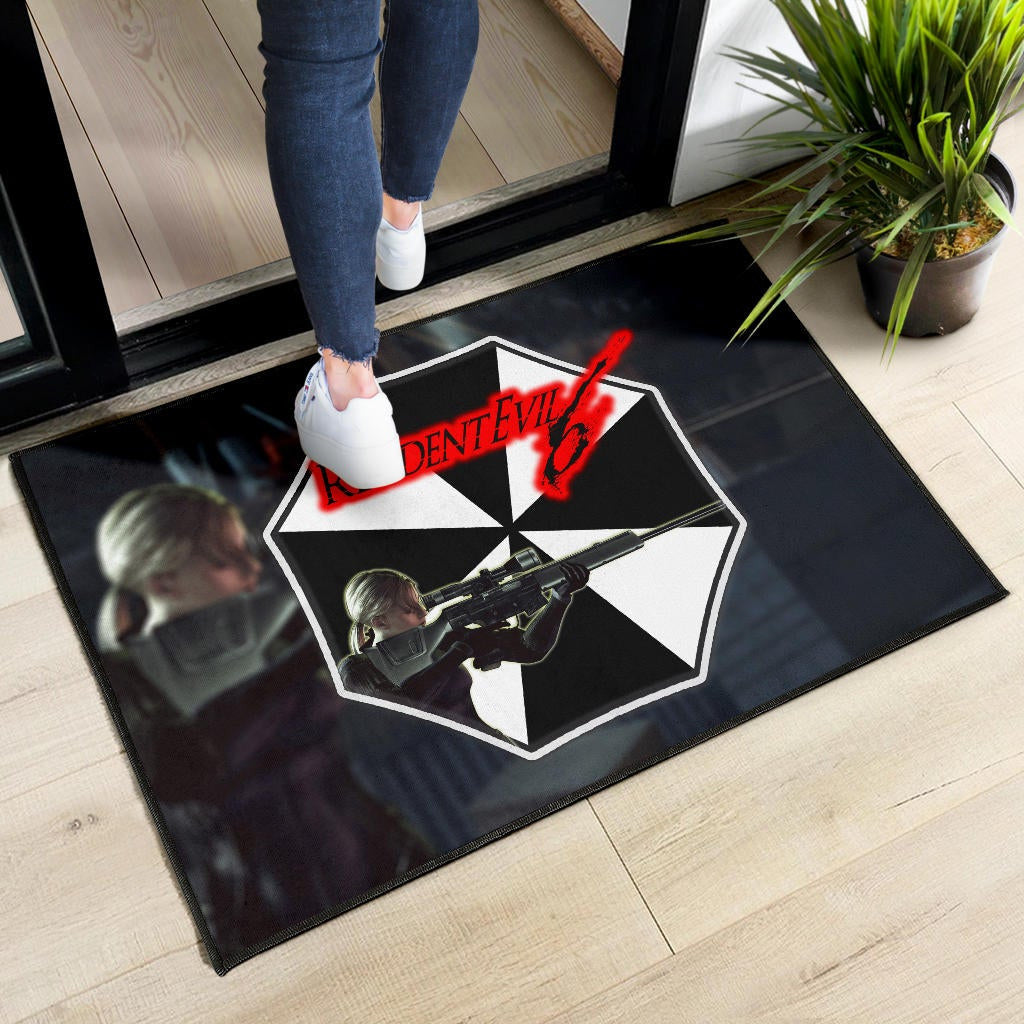 Resident Evil Game Door Mat - Black White Umbrella Corporation Blonde Girl Door Mat Home Decor
