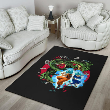 Dragon Ball Anime Area Rug - DB Goku Vegeta Blue Power Vapor With Shernon Dragon Rugs Home Decor