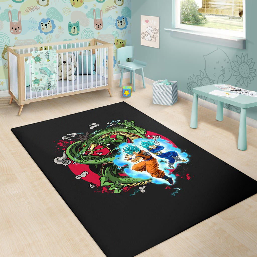 Dragon Ball Anime Area Rug - DB Goku Vegeta Blue Power Vapor With Shernon Dragon Rugs Home Decor