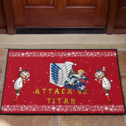 Attack On Titan Anime Door Mat - Merry Christmas AOT Armin Cosplay Snowman Red Door Mat