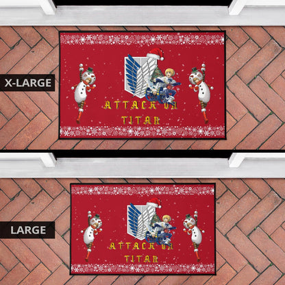 Attack On Titan Anime Door Mat - Merry Christmas AOT Armin Cosplay Snowman Red Door Mat