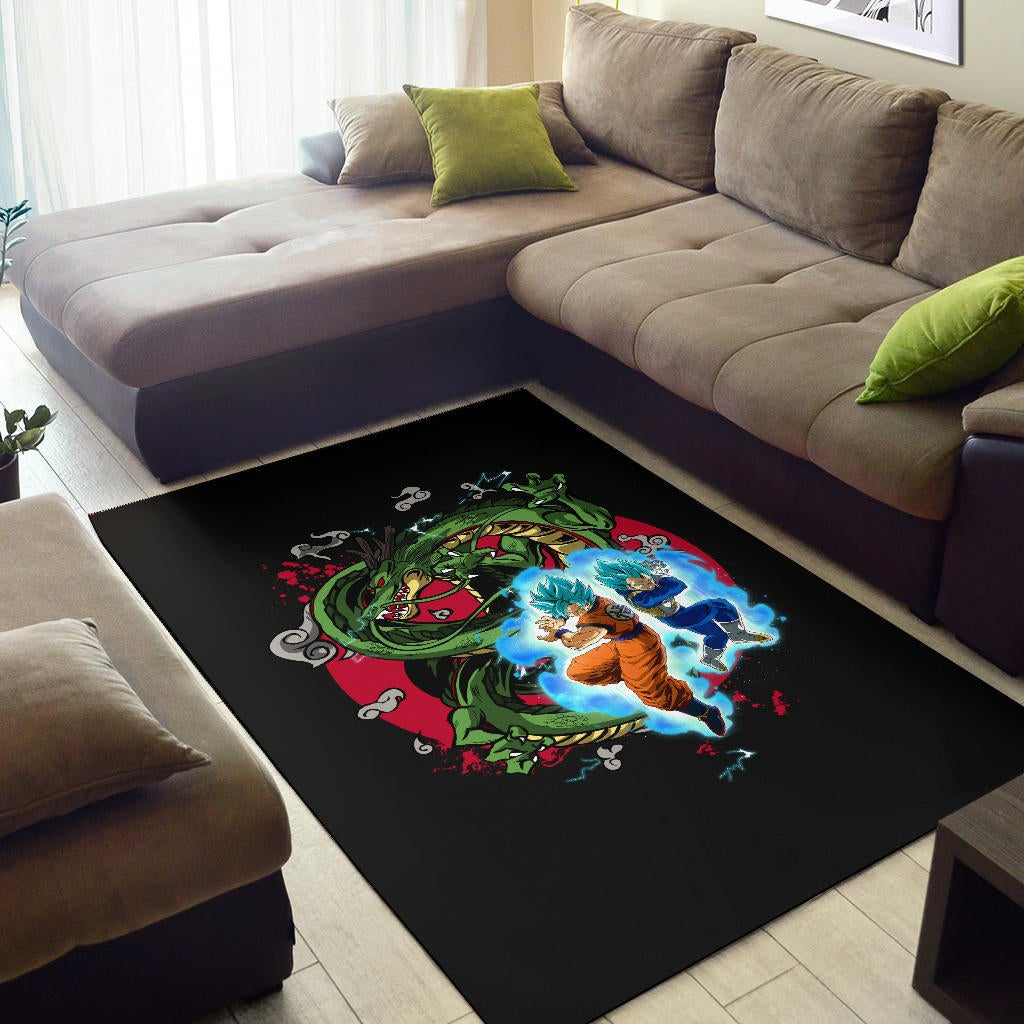 Dragon Ball Anime Area Rug - DB Goku Vegeta Blue Power Vapor With Shernon Dragon Rugs Home Decor