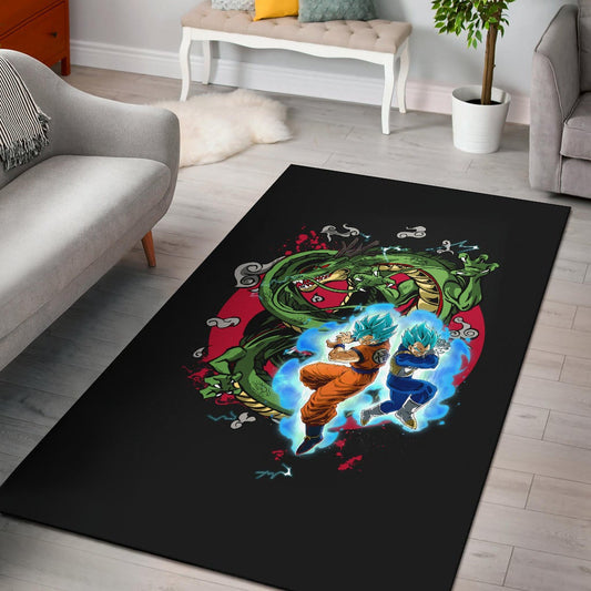 Dragon Ball Anime Area Rug - DB Goku Vegeta Blue Power Vapor With Shernon Dragon Rugs Home Decor