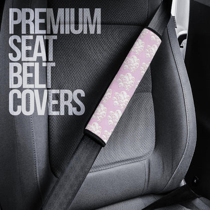 Valentine Seat Belt Covers - Skull Wearing Glasses And Flowers Crown Pink Belt Covers