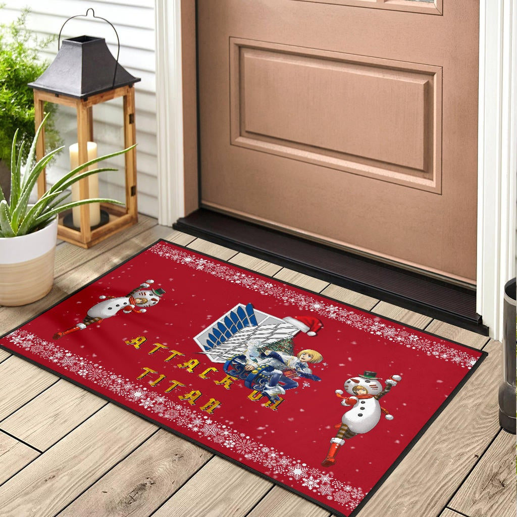Attack On Titan Anime Door Mat - Merry Christmas AOT Armin Cosplay Snowman Red Door Mat