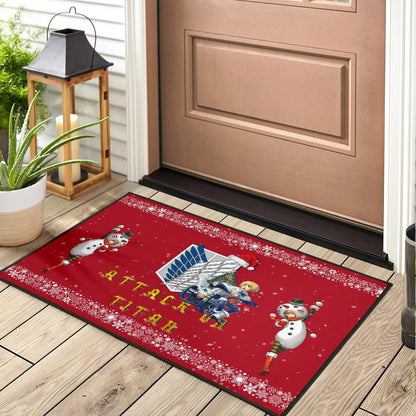 Attack On Titan Anime Door Mat - Merry Christmas AOT Armin Cosplay Snowman Red Door Mat
