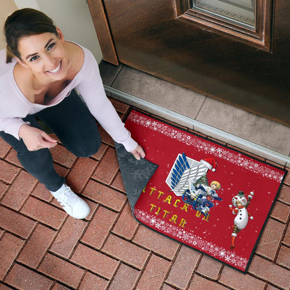 Attack On Titan Anime Door Mat - Merry Christmas AOT Armin Cosplay Snowman Red Door Mat