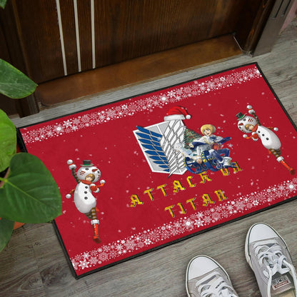 Attack On Titan Anime Door Mat - Merry Christmas AOT Armin Cosplay Snowman Red Door Mat