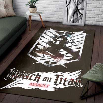 Attack On Titan Anime Area Rug - Eren Fighting White Shining Wings Of Freedom Symbol Rugs Home Decor