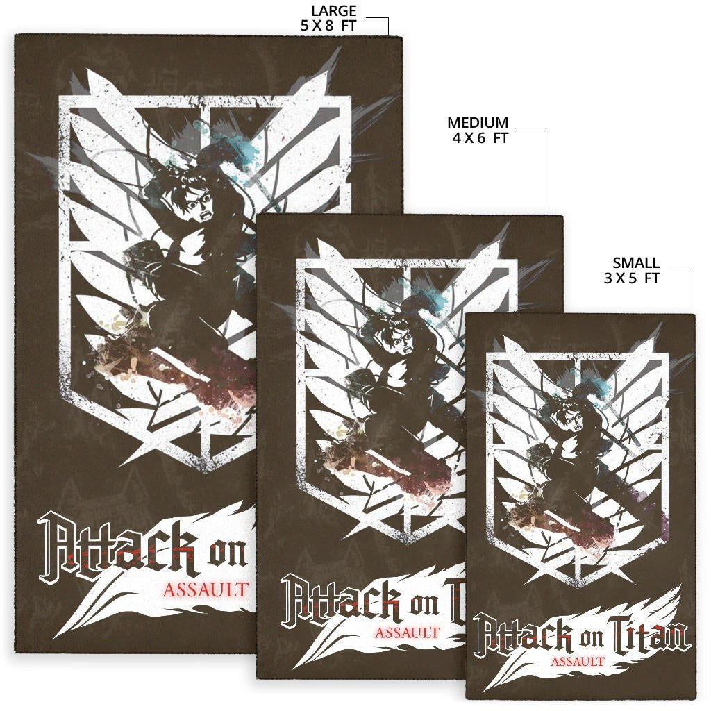 Attack On Titan Anime Area Rug - Eren Fighting White Shining Wings Of Freedom Symbol Rugs Home Decor