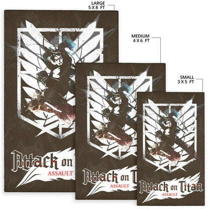 Attack On Titan Anime Area Rug - Eren Fighting White Shining Wings Of Freedom Symbol Rugs Home Decor