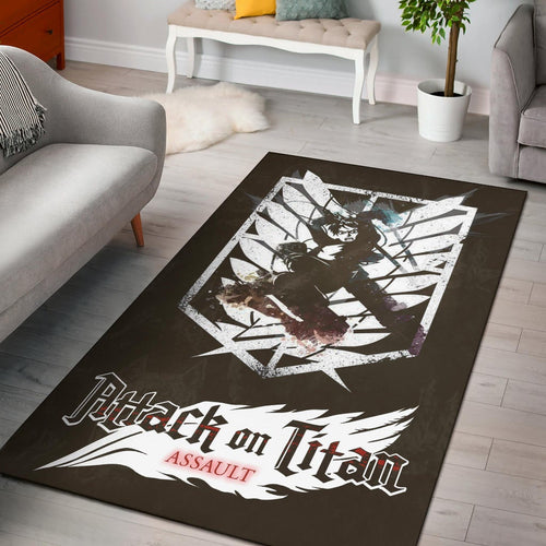 Attack On Titan Anime Area Rug - Eren Fighting White Shining Wings Of Freedom Symbol Rugs Home Decor
