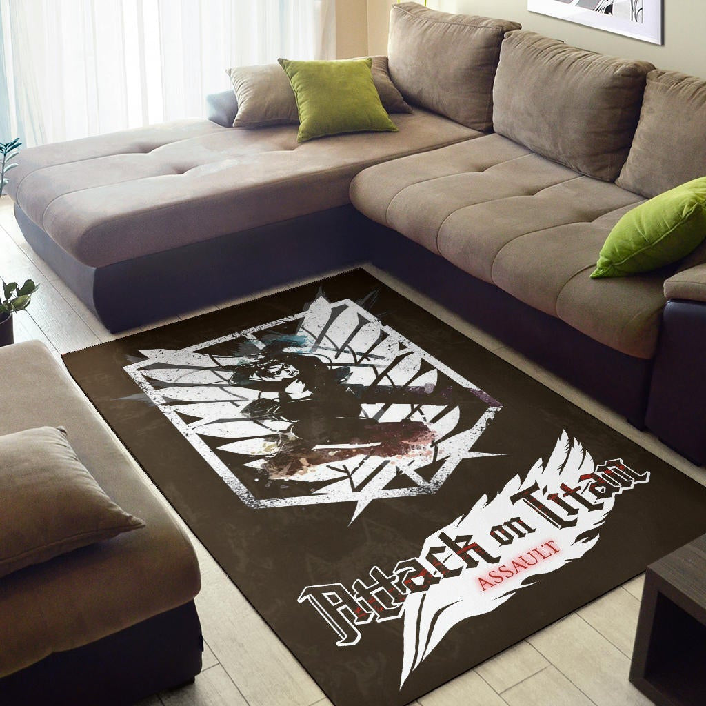 Attack On Titan Anime Area Rug - Eren Fighting White Shining Wings Of Freedom Symbol Rugs Home Decor