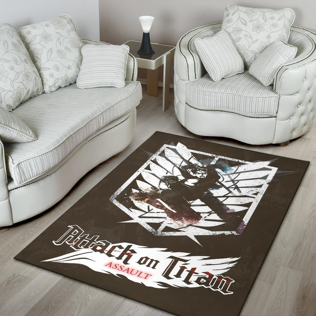 Attack On Titan Anime Area Rug - Eren Fighting White Shining Wings Of Freedom Symbol Rugs Home Decor