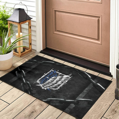 Attack On Titan Anime Door Mat - Wings Of Free Symbol Locked In Black Chains Door Mat Home Decor