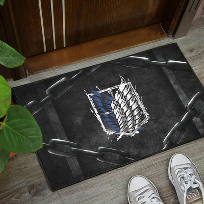 Attack On Titan Anime Door Mat - Wings Of Free Symbol Locked In Black Chains Door Mat Home Decor