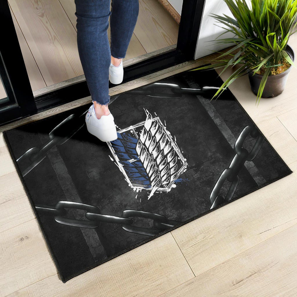 Attack On Titan Anime Door Mat - Wings Of Free Symbol Locked In Black Chains Door Mat Home Decor