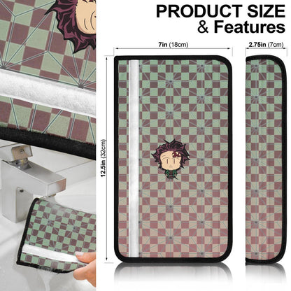 Demon Slayer Anime Seat Belt Covers - Cute Chibi Tanjiro Big Head Cloak Pattern Belt Covers