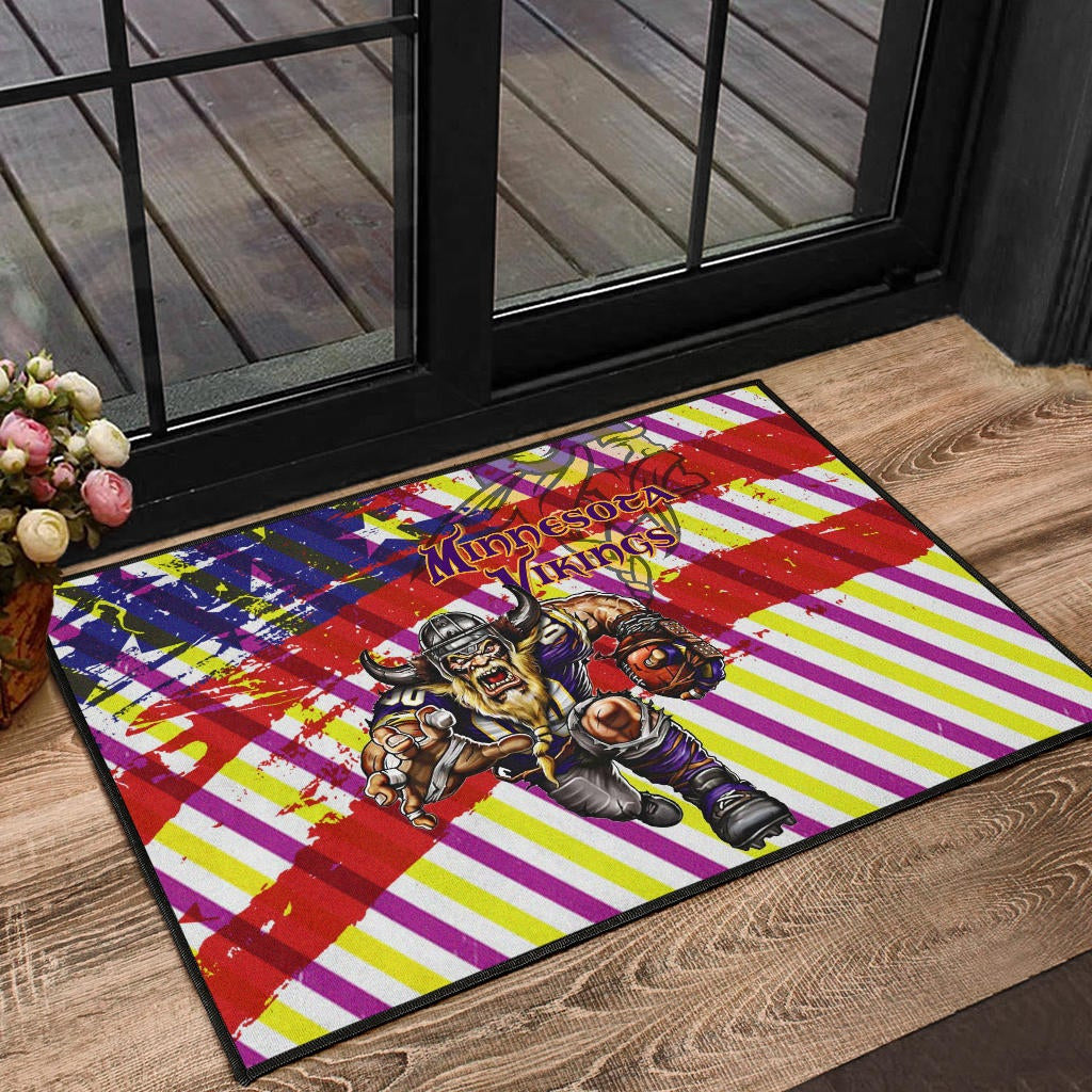 Minnesota Vikings American Football Team Door Mat Giant Viking Holding Rugby Running On Painting Flag Door Mat Home Decor