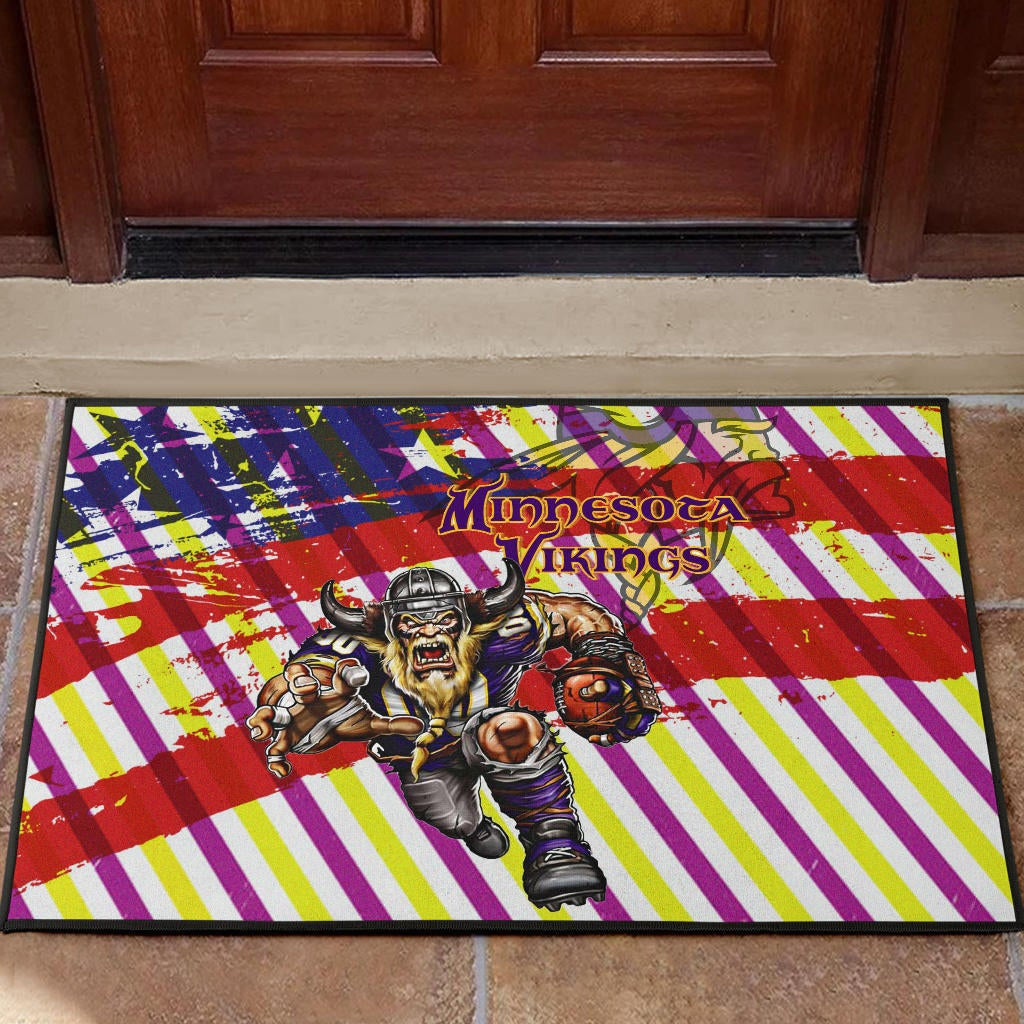 Minnesota Vikings American Football Team Door Mat Giant Viking Holding Rugby Running On Painting Flag Door Mat Home Decor