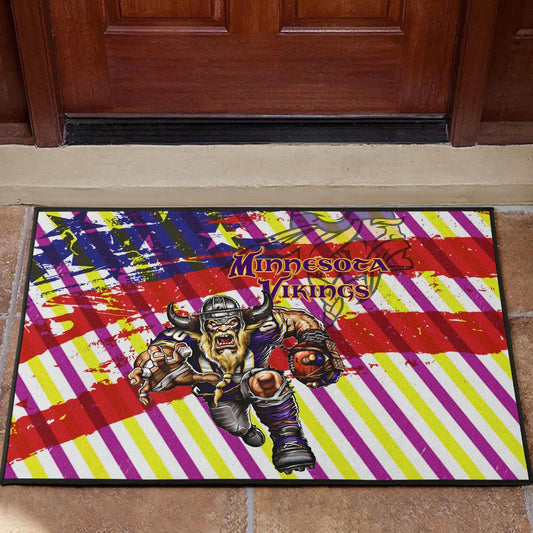 Minnesota Vikings American Football Team Door Mat Giant Viking Holding Rugby Running On Painting Flag Door Mat Home Decor