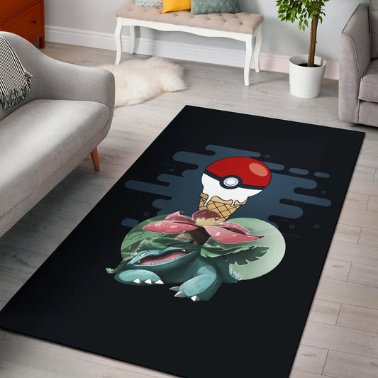 Pokemon Anime Area Rug Ice Cream Pokeball Melting Funny Venusaur Rugs Home Decor