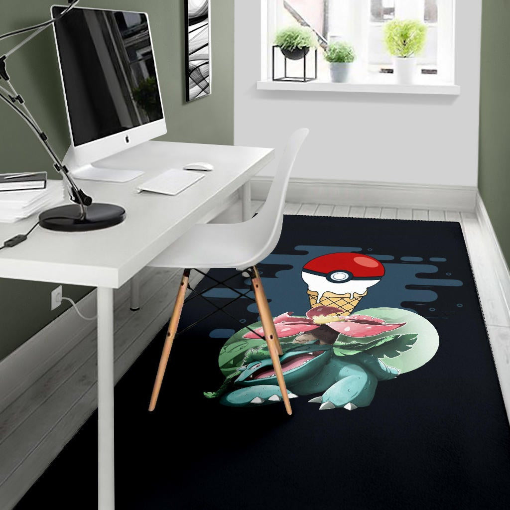 Pokemon Anime Area Rug Ice Cream Pokeball Melting Funny Venusaur Rugs Home Decor