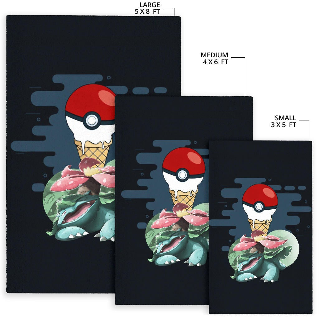 Pokemon Anime Area Rug Ice Cream Pokeball Melting Funny Venusaur Rugs Home Decor