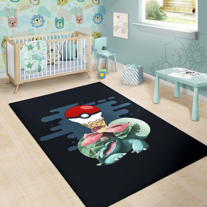 Pokemon Anime Area Rug Ice Cream Pokeball Melting Funny Venusaur Rugs Home Decor