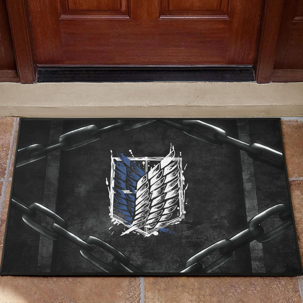 Attack On Titan Anime Door Mat - Wings Of Free Symbol Locked In Black Chains Door Mat Home Decor