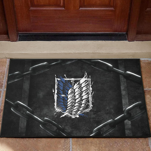 Attack On Titan Anime Door Mat - Wings Of Free Symbol Locked In Black Chains Door Mat Home Decor