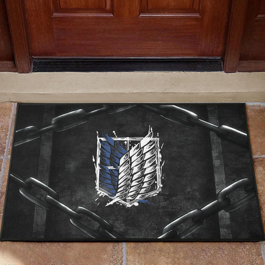 Attack On Titan Anime Door Mat - Wings Of Free Symbol Locked In Black Chains Door Mat Home Decor
