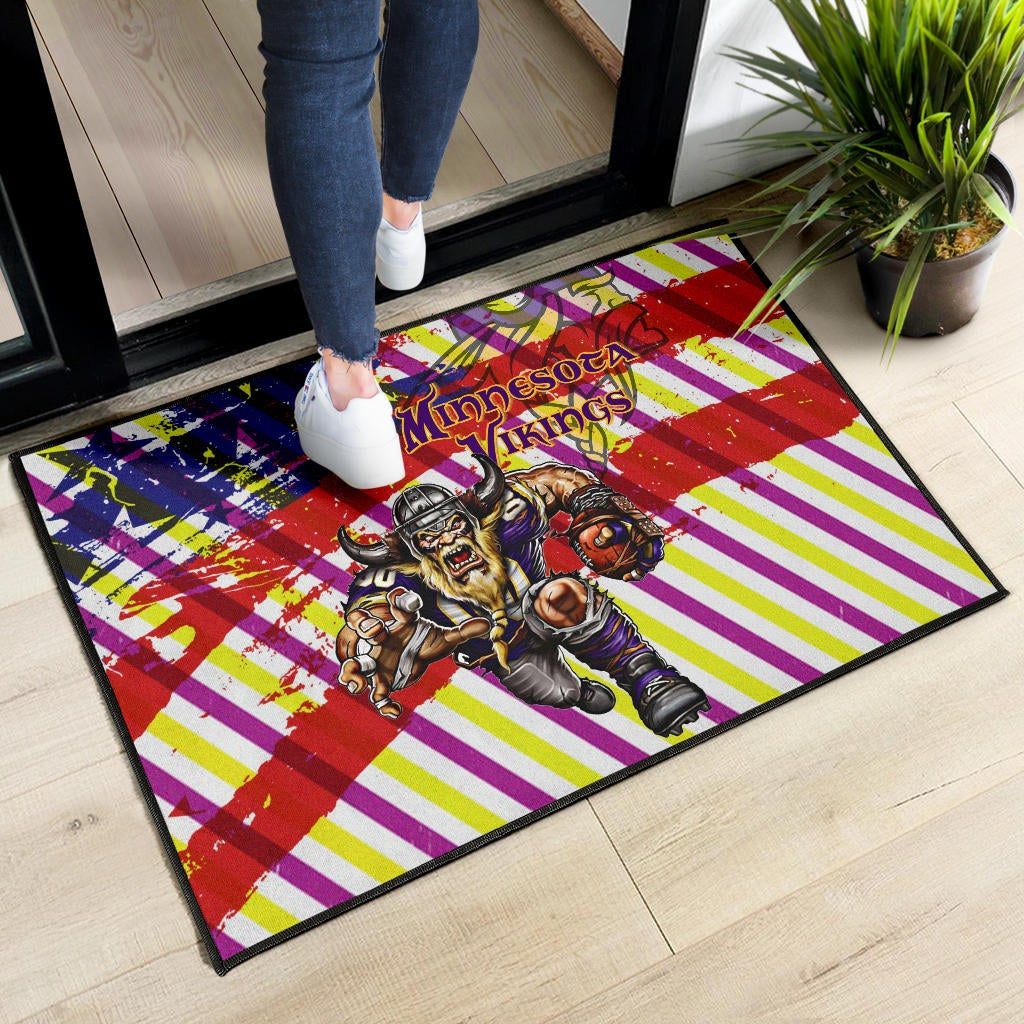 Minnesota Vikings American Football Team Door Mat Giant Viking Holding Rugby Running On Painting Flag Door Mat Home Decor
