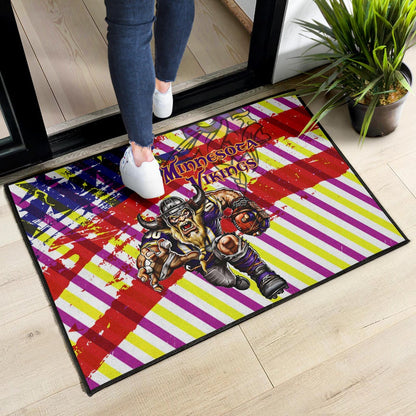Minnesota Vikings American Football Team Door Mat Giant Viking Holding Rugby Running On Painting Flag Door Mat Home Decor